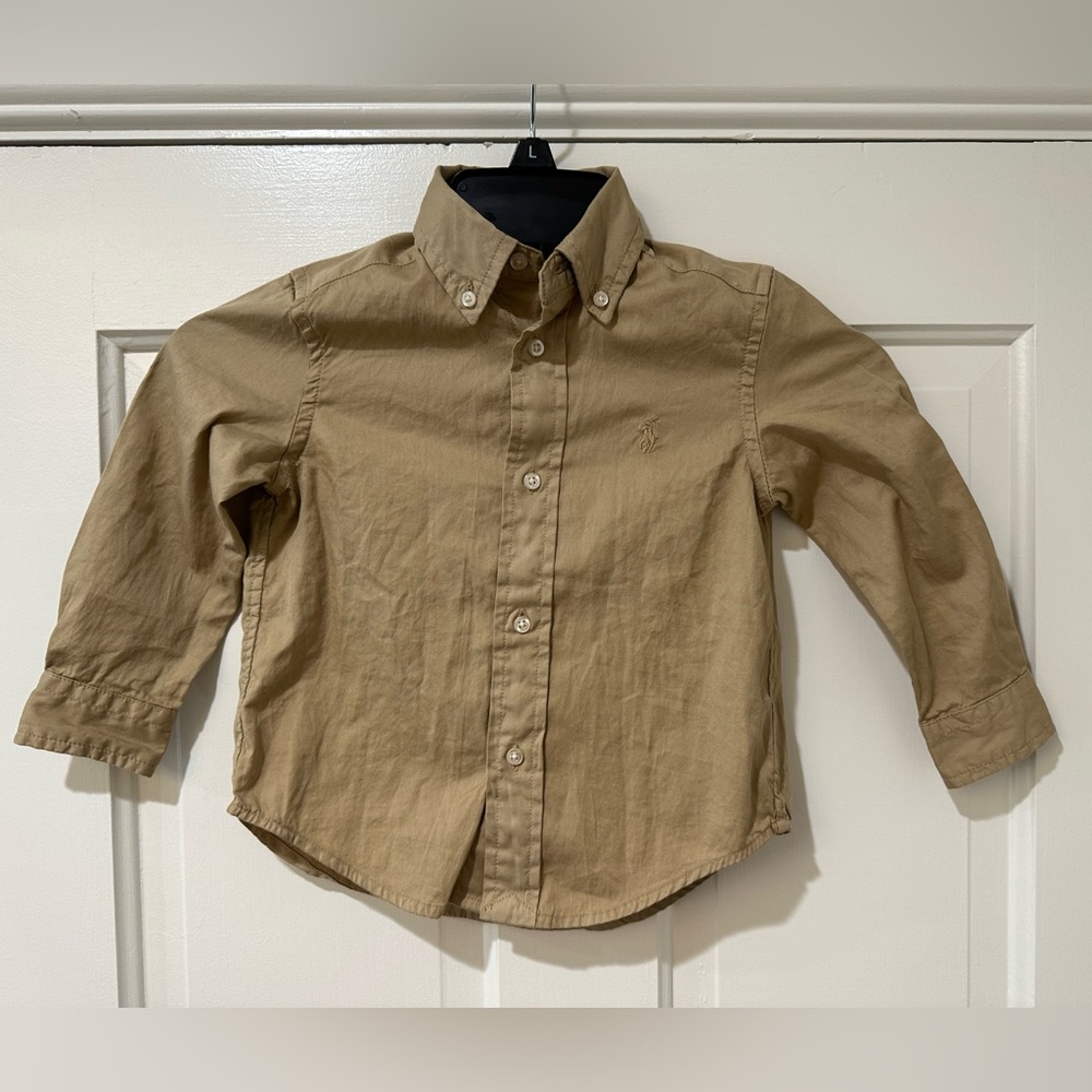 Ralph Lauren boys toddler baby button down collar dress shirt tan